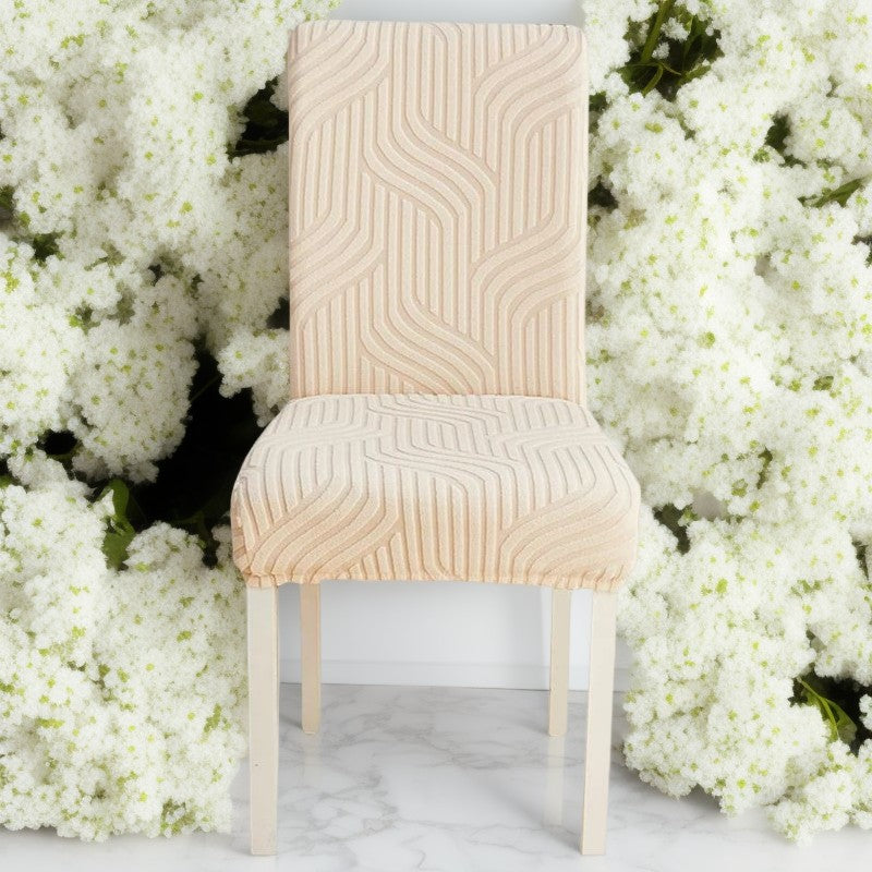 Anyseat Chair Cover Beige Linear Design with Anti-Dirt and Elastic Material for Dining Room Kitchen Wedding Hotel Banquet Restaurant