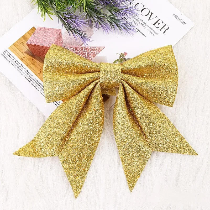 ANYDECO Christmas Bow Gold Glitter Hanging Decorative Ornaments