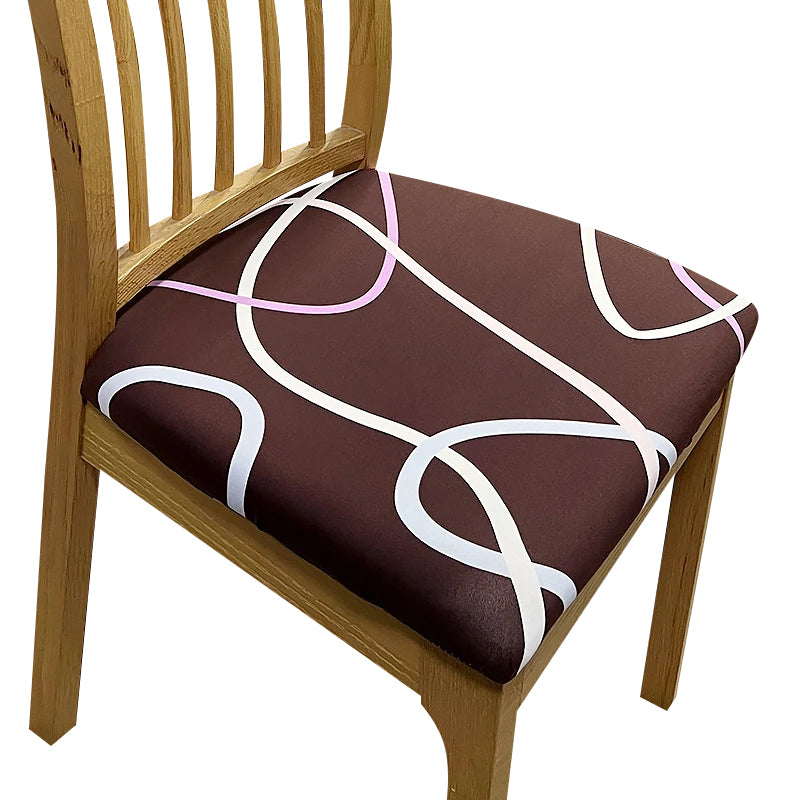 Anyseat Chair Cover Dark Brown White Wave Lines Print Stretch Seat Cover for Home Dinning Kitchen Washable Removable