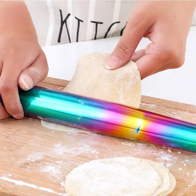 Anygleam New Red Rainbow Stainless Steel 1 Pc Stainless Steel Rolling Pin for Buffet and Restaurant Kitchenware