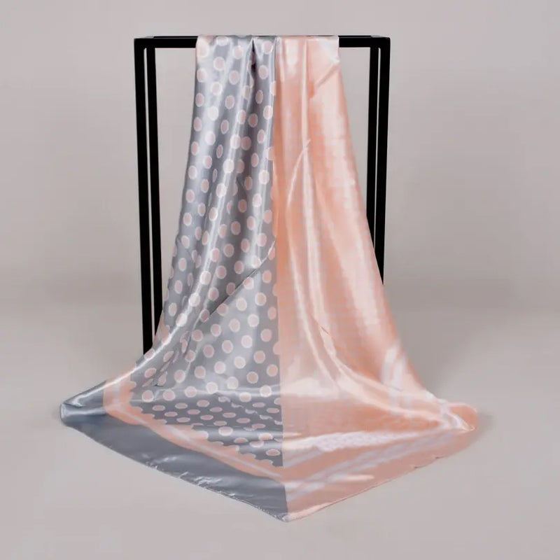 Anyyou Scarf for Women Grey Pink Printed Square Silk Shawl For Summer Spring And Fall
