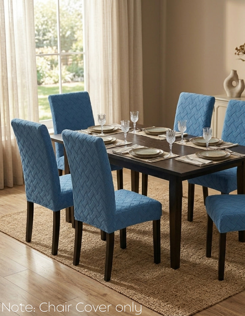 Anyseat Blue Knitted Chair Cover – Elastic Anti‑Dirt Design for Dining, Kitchen, Wedding, Hotel & Banquet Use