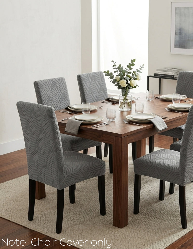 Anyseat Dark Grey Geometric Lines Design Chair Cover – Elastic Anti‑Dirt Design for Dining, Kitchen, Wedding, Hotel & Banquet Use