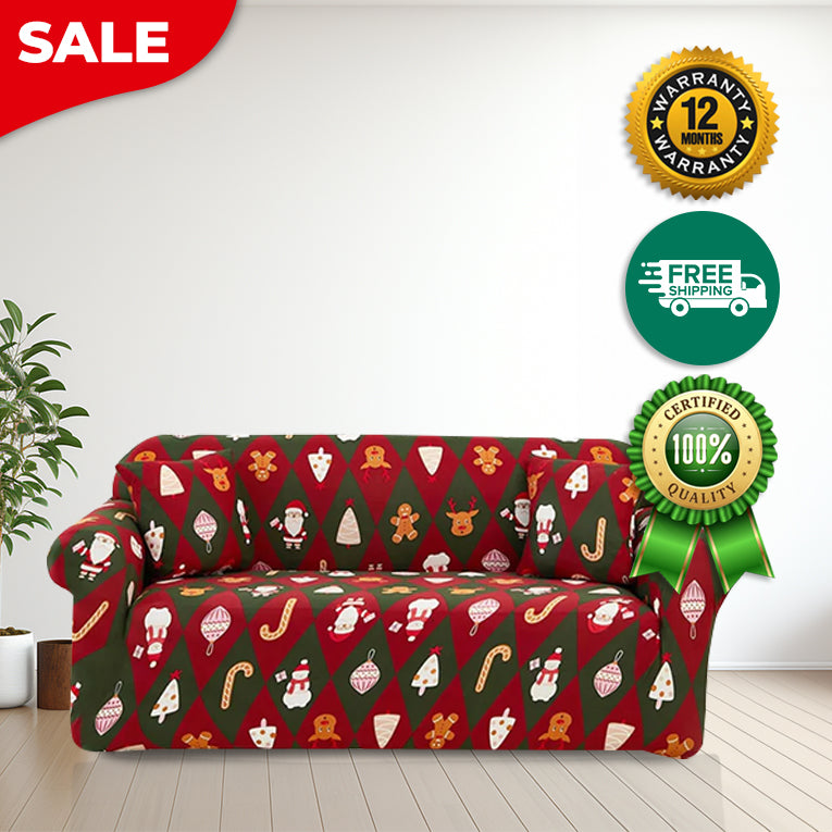 Anyseat Sofa Cover Green Red Christmas Diamond Pattern Non Slip Stretchable Slipcover