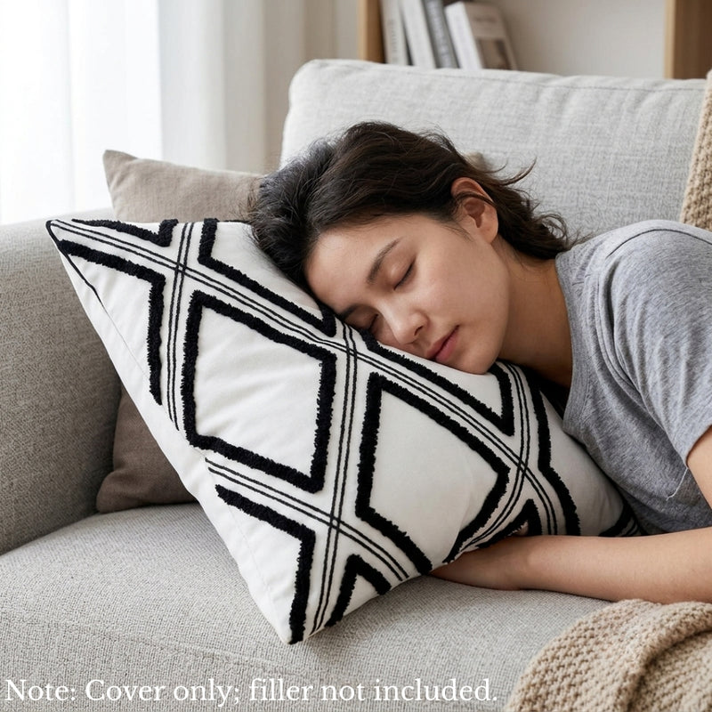 Anypillow Geometric Fringed Embroidered Pillowcase Decorative Cushion Cover
