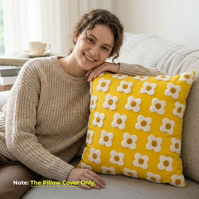 Anypillow Daisy Floral Embroidered Pillowcase Decorative Cushion Cover