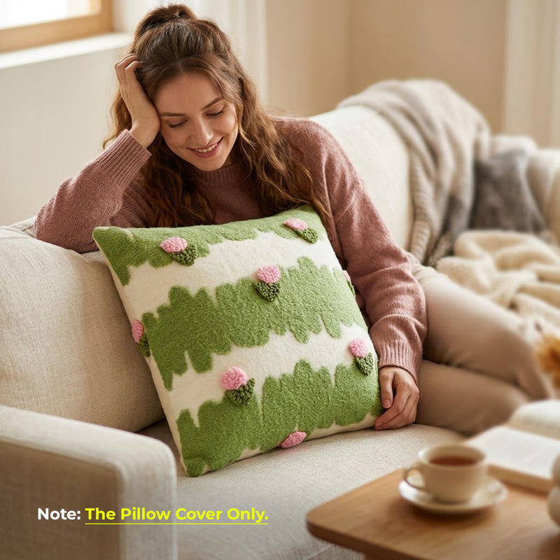 Anypillow Green With Pink Flower Embroidered Pillowcase Decorative Cushion Cover
