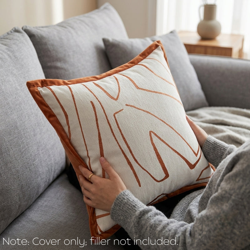 Anypillow White with Orange Abstract Line Decorative Cushion Cover – Soft Throw Pillowcase for Sofa & Bed