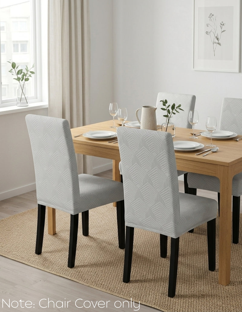 Anyseat Light Grey Geometric Lines Design Chair Cover – Elastic Anti‑Dirt Design for Dining, Kitchen, Wedding, Hotel & Banquet Use