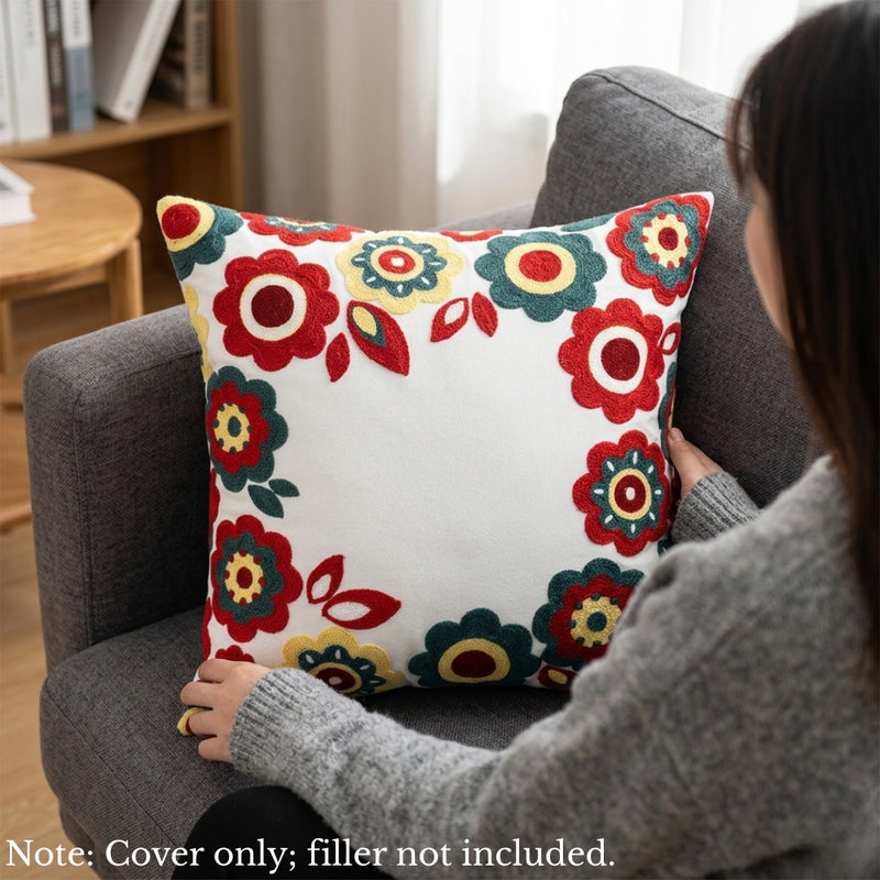 Anypillow White Floral Border Embroidered Pillowcase Decorative Cushion Cover
