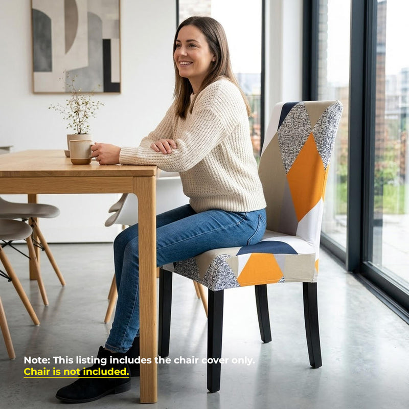 Anyseat Orange Diamond Design Chair Cover – Elastic Slipcover with Anti‑Dirt Protection for Dining Room, Kitchen, Wedding, Hotel, Banquet & Restaurant