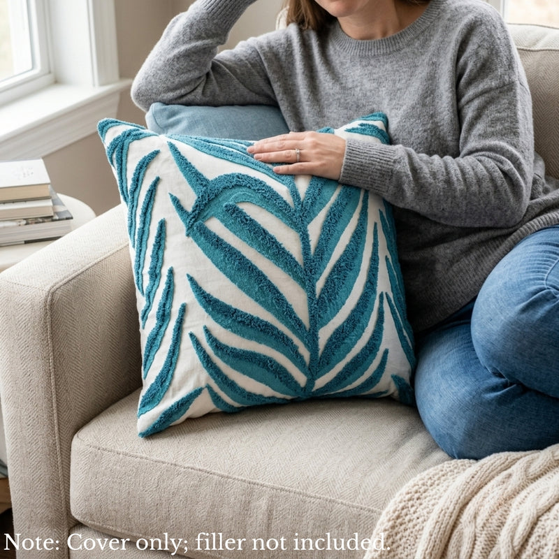 Anypillow Blue Palm Leaves Embroidered Pillowcase Decorative Cushion Cover