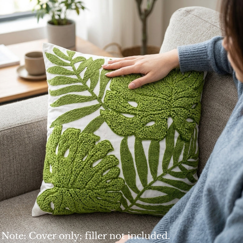 Anypillow Green Fern Leaves Embroidered Pillowcase Decorative Cushion Cover