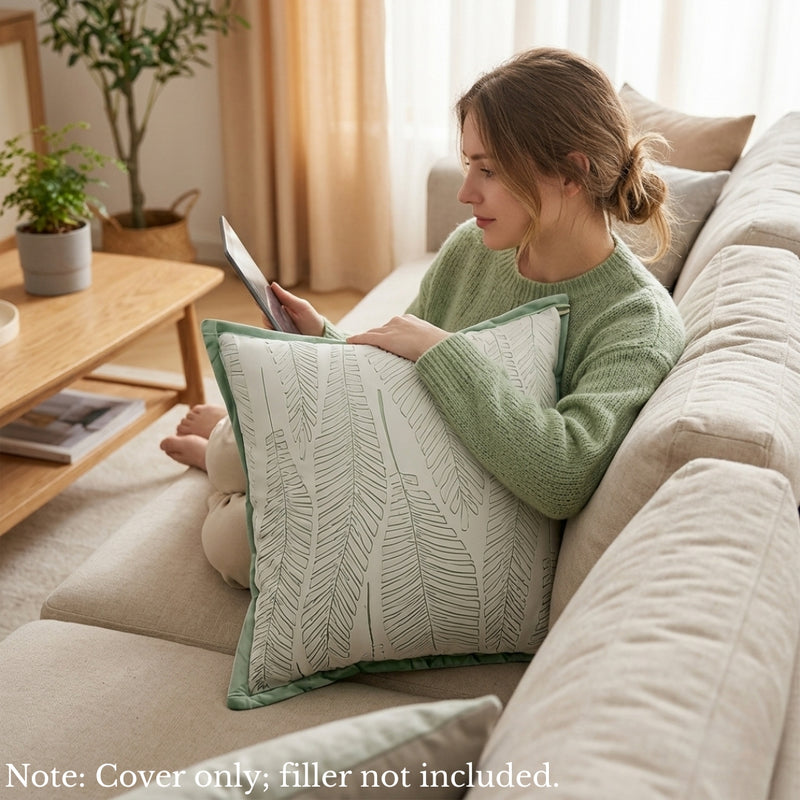 Anypillow Leaf Embroidered Decorative Cushion Cover – Soft Throw Pillowcase for Sofa & Bed