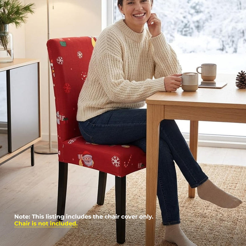 Anyseat Red Santa Gift Snowman Design Chair Cover – Elastic Slipcover with Anti‑Dirt Protection for Dining Room, Kitchen, Wedding, Hotel, Banquet & Restaurant