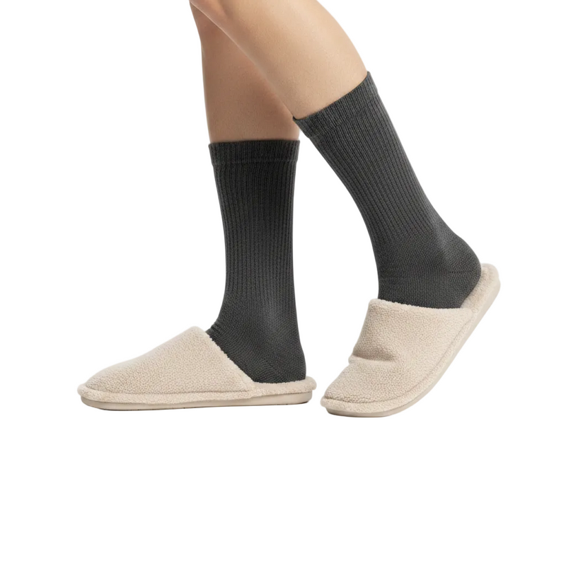 Anyfootwear 5 Pairs Size 10-14 Fashion Socks High Quality Office Sports Business Long Socks Cotton Solid Colors Skateboard Knitted Casual Dark Grey