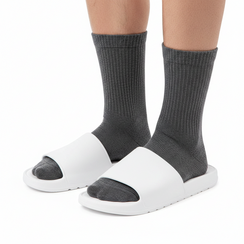 Anyfootwear 5 Pairs Size 10-14 Fashion Socks High Quality Office Sports Business Long Socks Cotton Solid Colors Skateboard Knitted Casual Dark Grey
