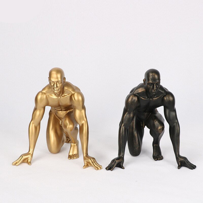 ANYHOUZ Luxury Gold Metal – Running Man Athlete Figurine Sculpture for Living Room, House Display & Elegant Crafts Ornaments