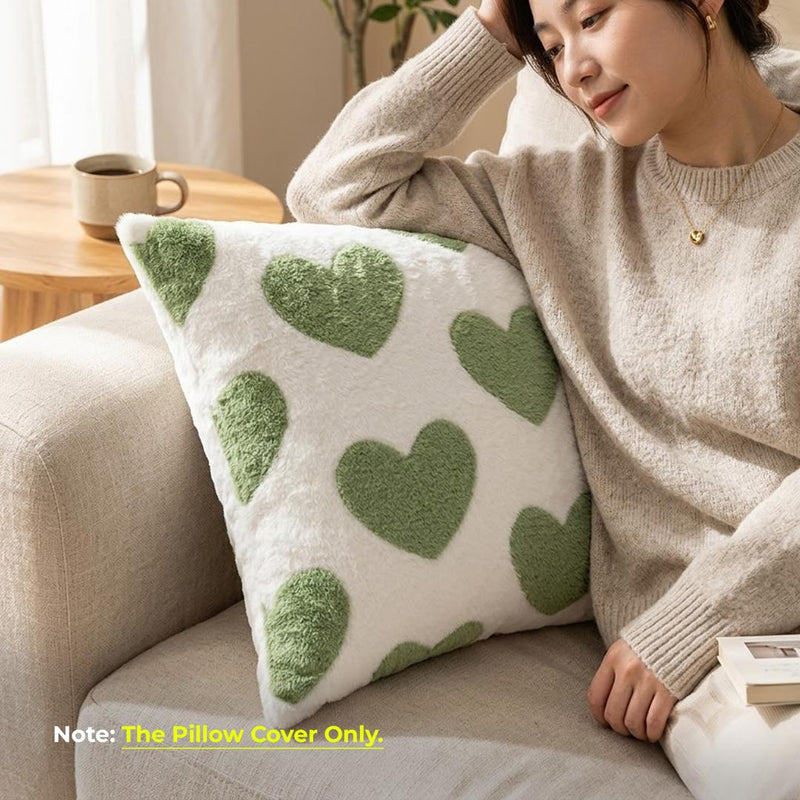 Anypillow Green Heart Decorative Cushion Cover – Soft Throw Pillowcase for Sofa & Bed