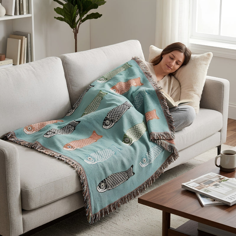 Anycozy Koi Fish Soft Quilt Throw Blanket – Soft Camping Mat & Cozy Home Décor