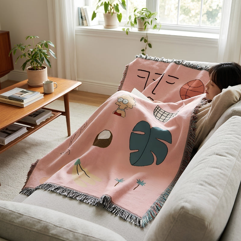 Anycozy Pink Hawaiian Tapestry Throw Blanket – Decorative Sofa Cover & Outdoor Leisure Mat