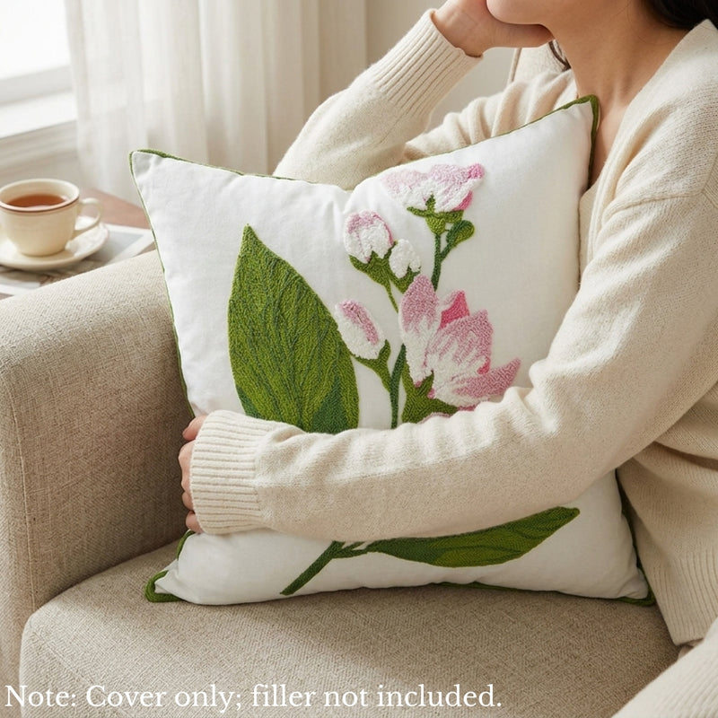 Anypillow White Wisteria Flower Embroidered Pillowcase Decorative Cushion Cover