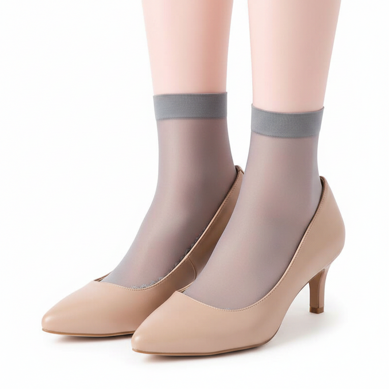 Anyfootwear 10 Pairs Free Size Fashion Socks High Quality  Velvet Silk Spring Summer Breathable Soft Cotton Bottom Wicking Slip-resistant for Women Grey