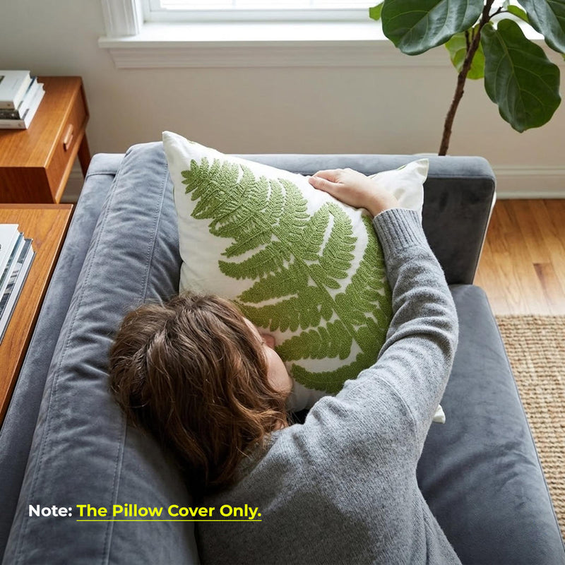 Anypillow White Fern Leaf Embroidered Pillowcase Decorative Cushion Cover