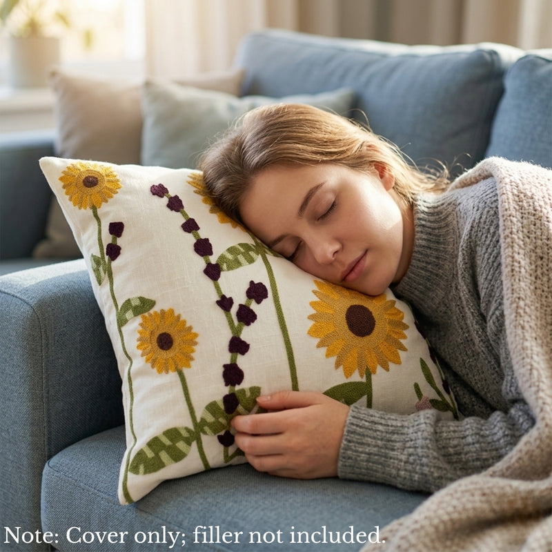 Anypillow White Sunflower Floral Embroidered Pillowcase Decorative Cushion Cover