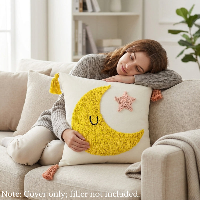 Anypillow Moon Tassel Tufted Embroidered Pillowcase Decorative Cushion Cover