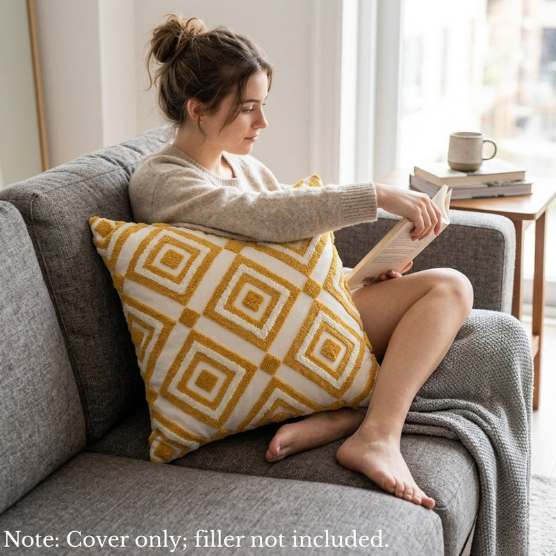 Anypillow Yellow Geometric Embroidered Pillowcase Decorative Cushion Cover
