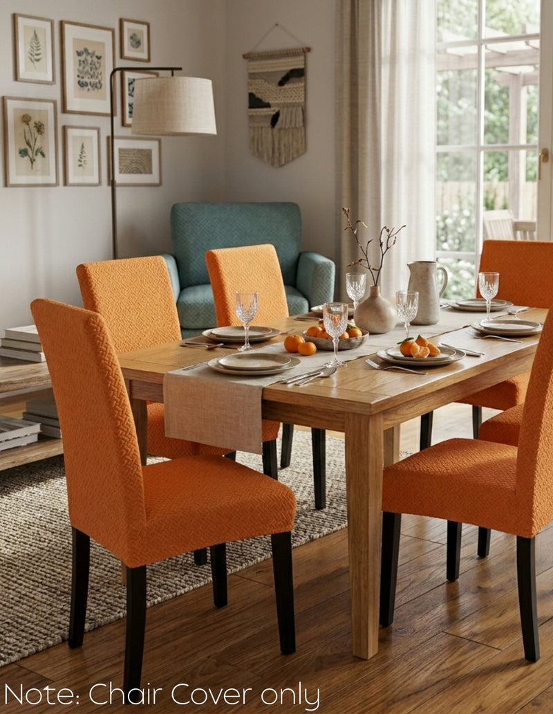 Anyseat Orange Knitted Chair Cover – Elastic Anti‑Dirt Design for Dining, Kitchen, Wedding, Hotel & Banquet Use