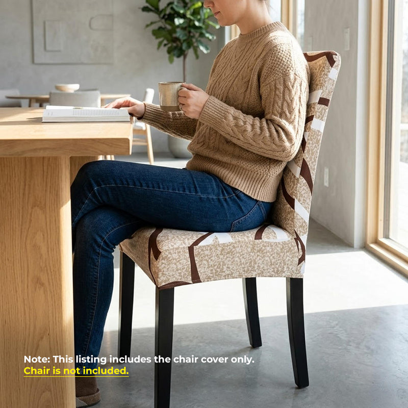 Anyseat Khaki Wave Pattern Design Chair Cover – Elastic Slipcover with Anti‑Dirt Protection for Dining Room, Kitchen, Wedding, Hotel, Banquet & Restaurant