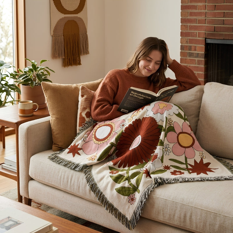 Anycozy Flower Soft Quilt Throw Blanket – Soft Camping Mat & Cozy Home Décor