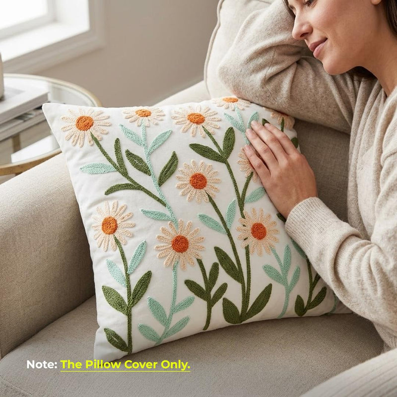 Anypillow White Flower Embroidered Pillowcase Decorative Cushion Cover