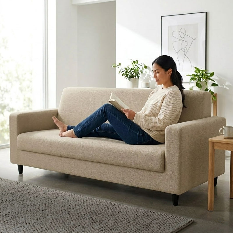 Anyseat 3-Seater Sofa Cover – Plain Beige Style Slipcover for Living Room Chair Protection