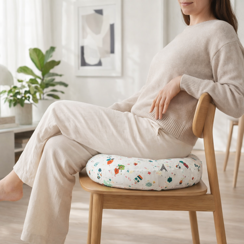 Anypillow White Round Chair with Playful Pattern Chair Pad – Soft Seat Cushion