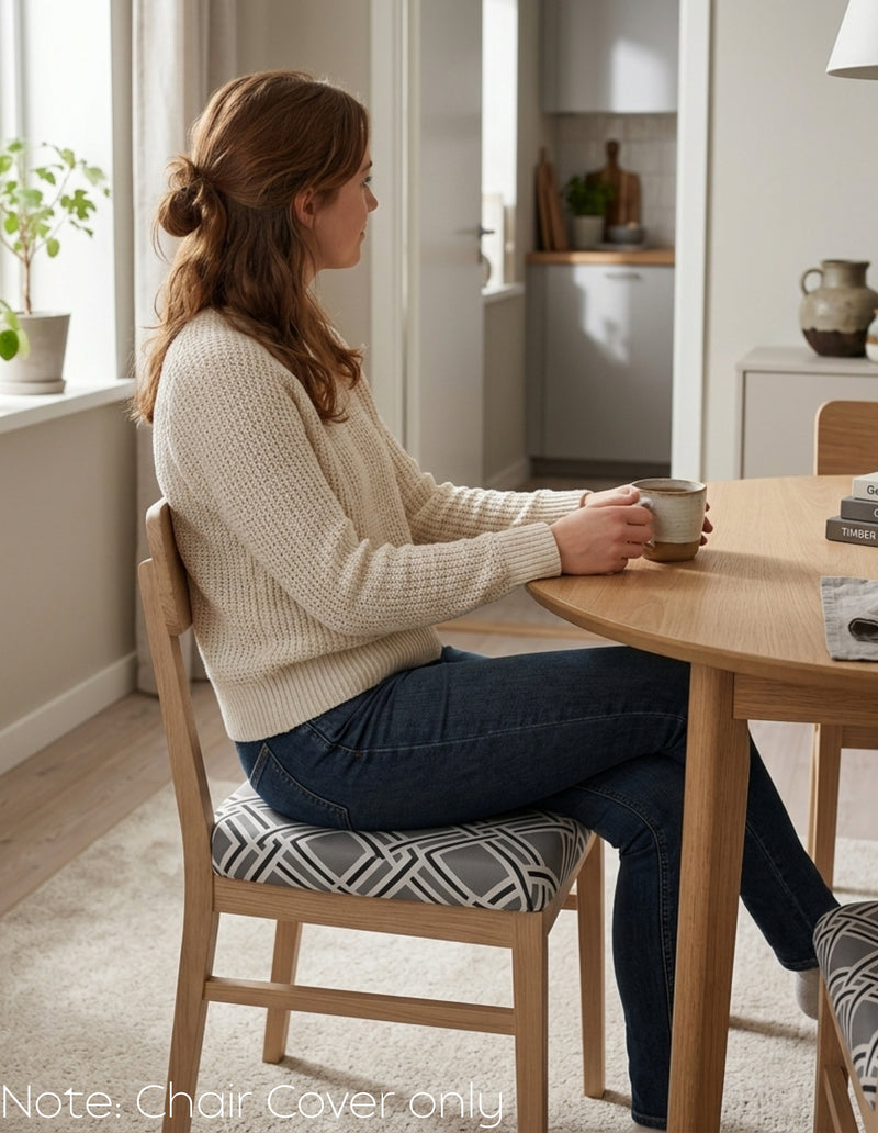Anyseat Grey White Macro Knitted Design Print Chair Cover – Stretch Washable Removable Seat Cover for Dining & Kitchen
