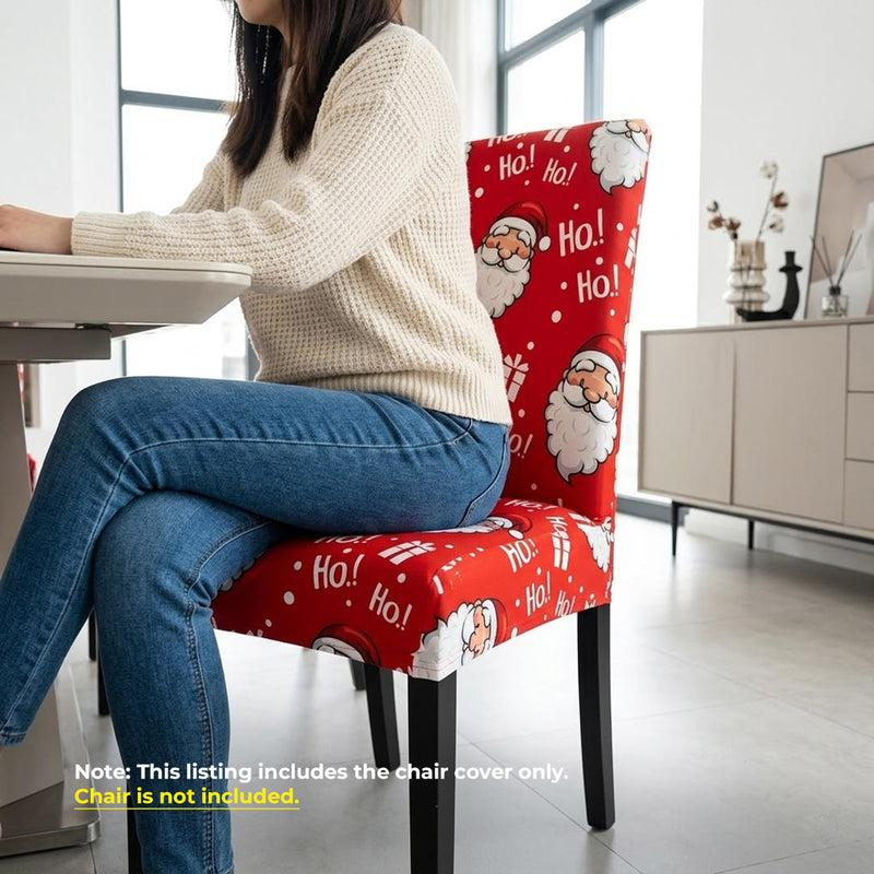 Anyseat Red Santa Claus Ho Design Chair Cover – Elastic Slipcover with Anti‑Dirt Protection for Dining Room, Kitchen, Wedding, Hotel, Banquet & Restaurant