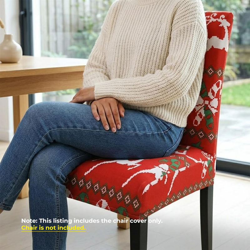 Anyseat Red Knitting Christmas Design Chair Cover – Elastic Slipcover with Anti‑Dirt Protection for Dining Room, Kitchen, Wedding, Hotel, Banquet & Restaurant