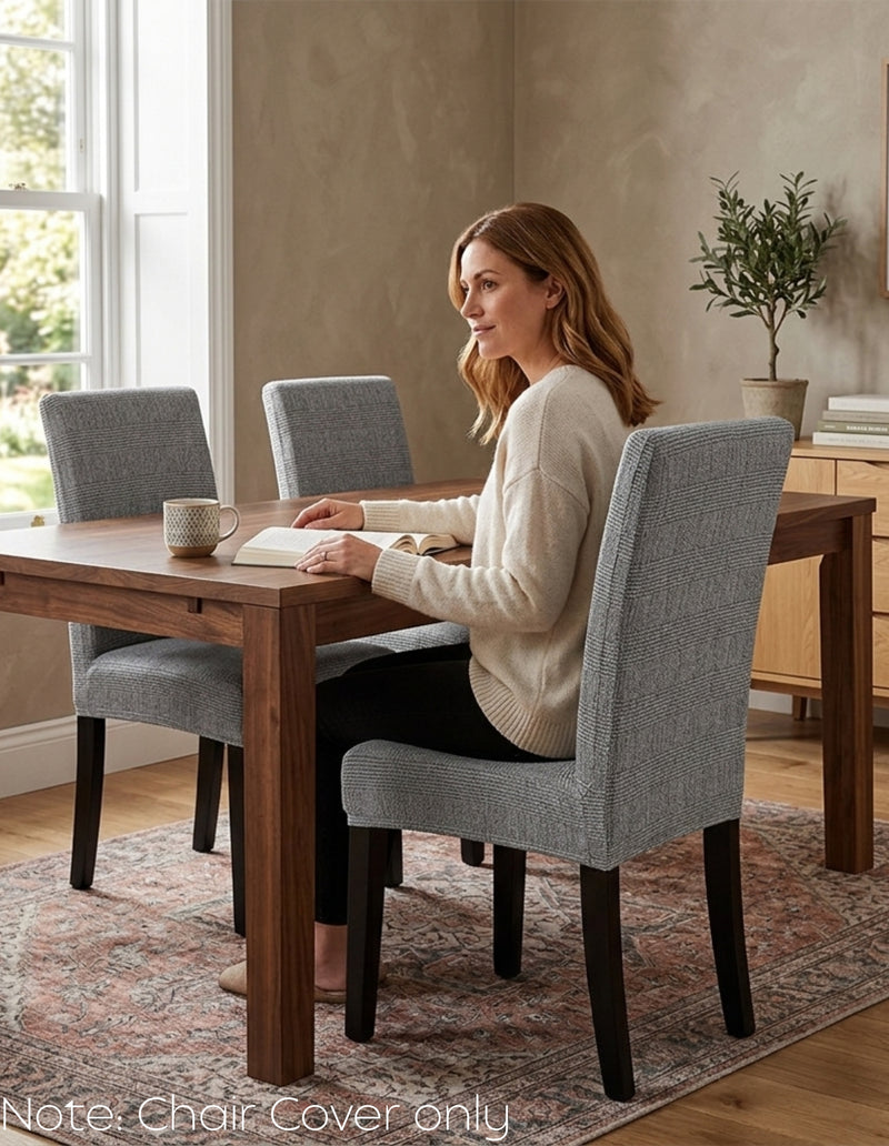 Anyseat Grey Black Writing Design Chair Cover – Elastic Slipcover with Anti‑Dirt Protection for Dining Room, Kitchen, Wedding, Hotel, Banquet & Restaurant