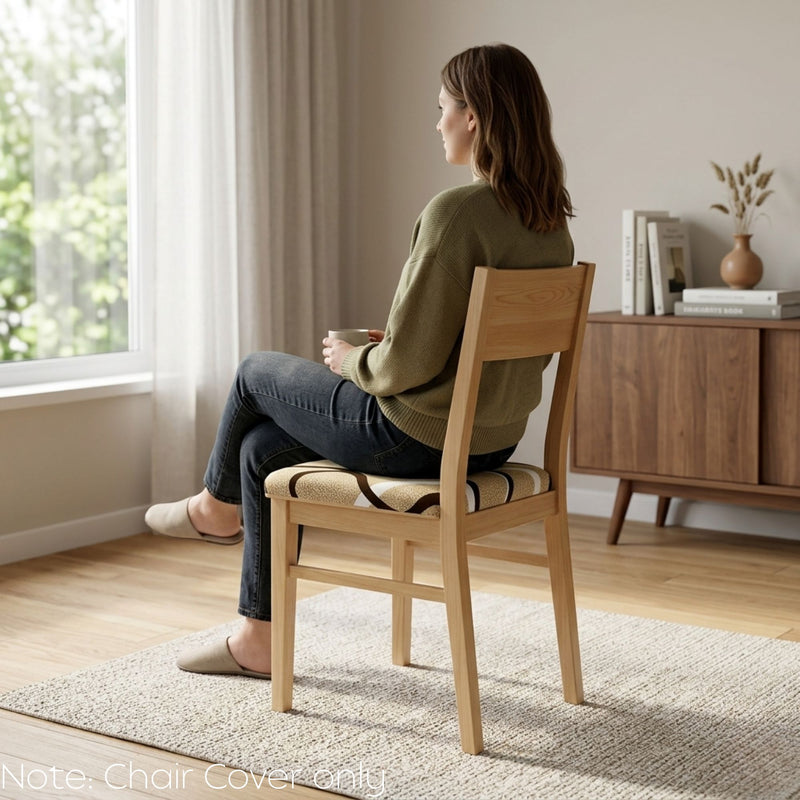 Anyseat Light Beige Brown White Print Chair Cover – Stretch Washable Removable Seat Cover for Dining & Kitchen