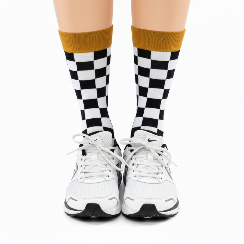 Anyfootwear 5 Pairs Size 5-14 Fashion Socks Novelty Skateboard Squares Black and White Pattern Cotton for Women Dark Blue