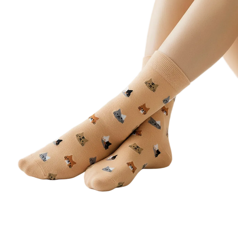 Anyfootwear 5 Pairs Size 5-9 Fashion Socks Thick Warm Cotton Cute Cartoon Cat Animal Ankle Short Casual for Ladies Girls Christmas Gifts Orange