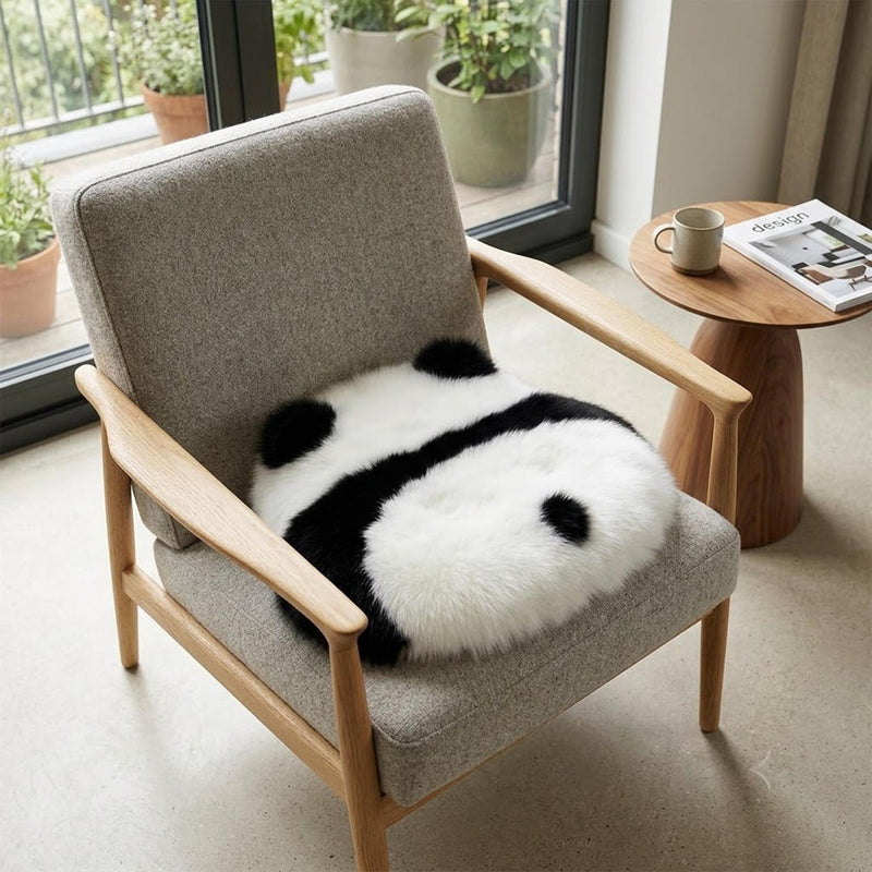 Anypillow Seat Cushion Panda Cute Back View Comfortable Soft Fur
