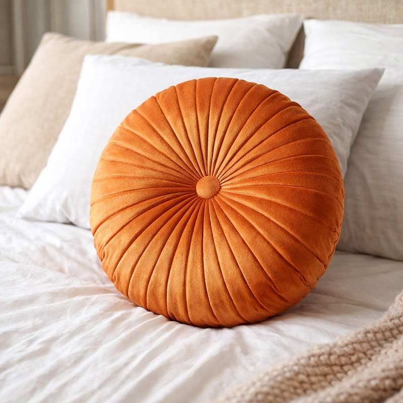 Anyhouz Pleated Round Pillow – Soft Cushion Filled Decorative Throw Pillow