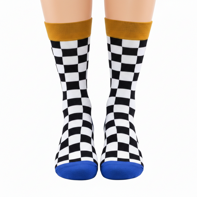 Anyfootwear 5 Pairs Size 5-14 Fashion Socks Novelty Skateboard Squares Black and White Pattern Cotton for Women Dark Blue