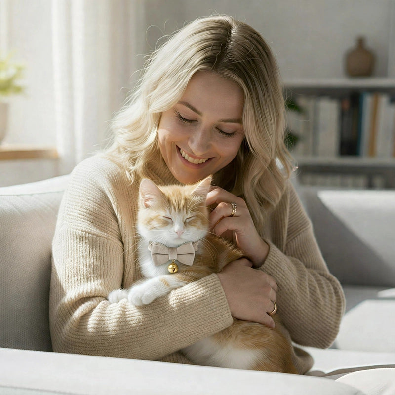 Anypet Cat Collar Beige Bow Large with Safety Buckle, Bell, and Durable Strap Stylish and Comfortable Pet Accessory