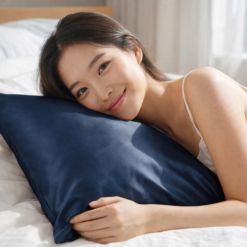 ANYHOUZ Pillowcase 50x90cm Dark Blue Natural Mulberry Silk For Comfortable And Relaxing Home Bed