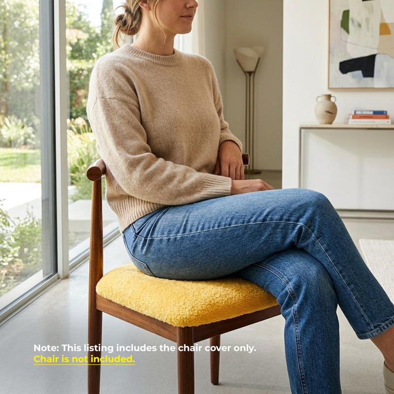 Anyseat Yellow Fur Stretch Chair Cover – Washable, Removable Dining & Kitchen Seat Protector
